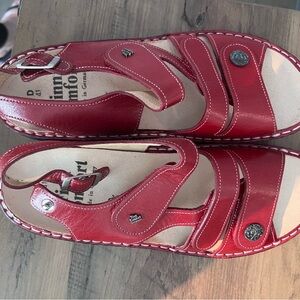 Finn Comfort Red Leather Sandals with Buckle